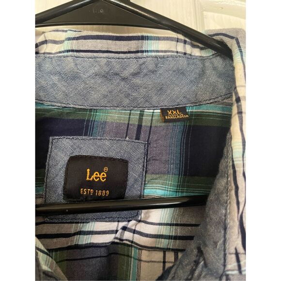 NWOT Lee Men's Green & Black Gingham Short Sleeve Buttons Up Shirt Size XXL - Picture 10 of 10